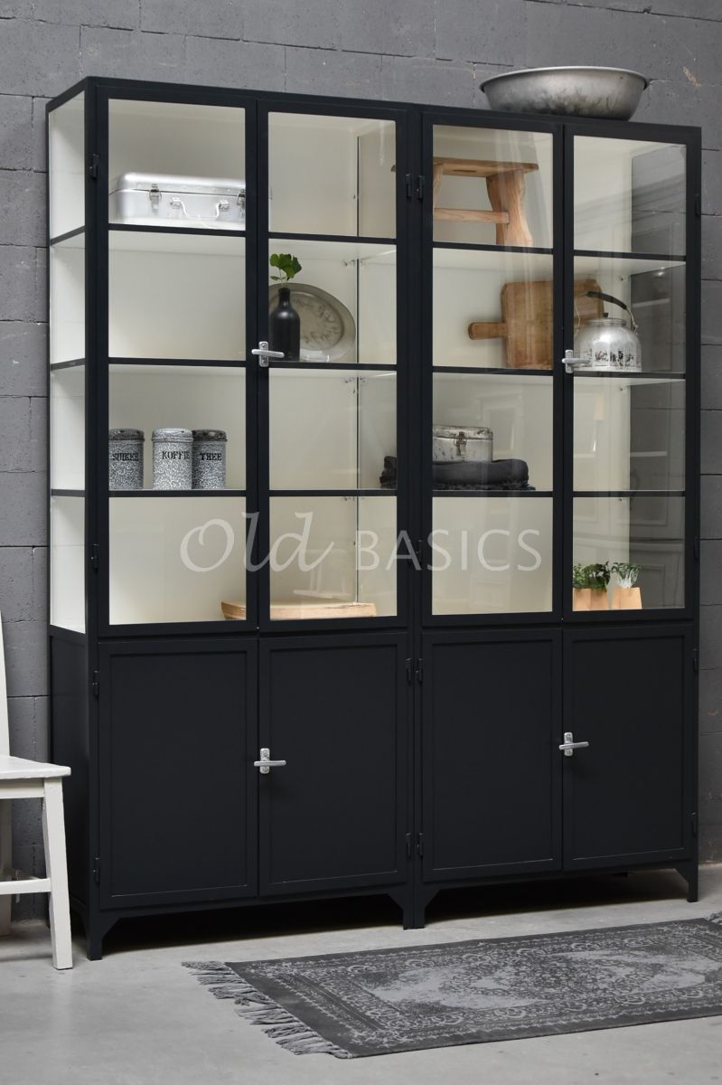 Apothekerskast Demi, 4 deuren, RAL7021, zwart, grijs, materiaal staal
